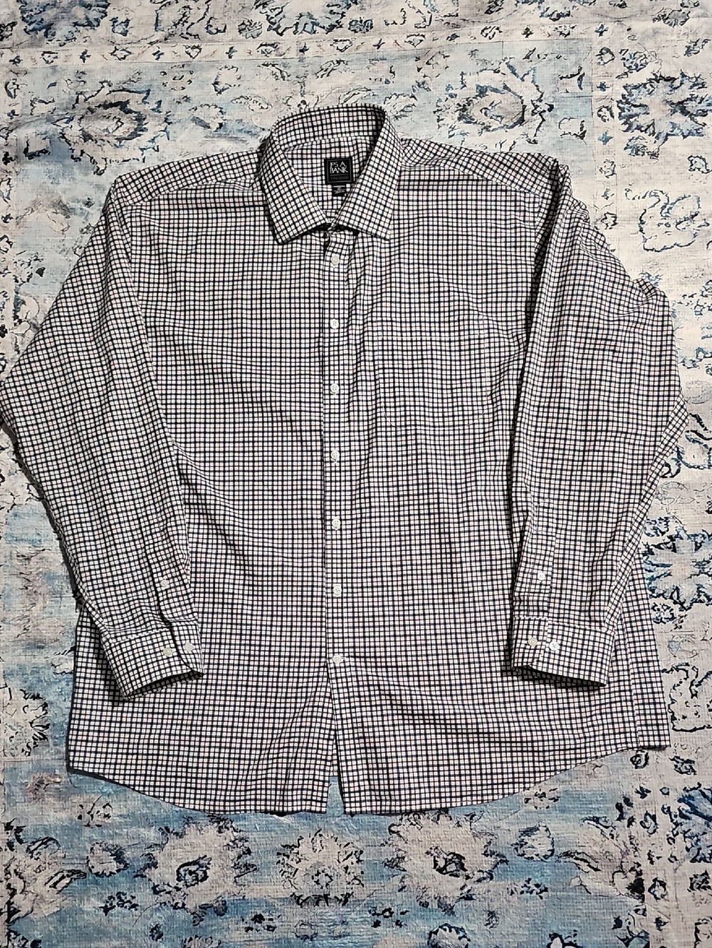 Jos A Bank Traveler Shirt Mens 2XLT Traditional Fit Blue Red Check Long Sleeve